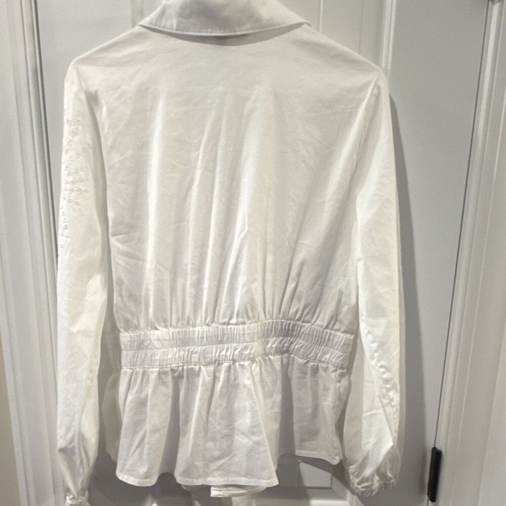 White House Black Market White Belted Tie Jacket/Shacket Pockets Collar M Womens - Picture 5 of 7